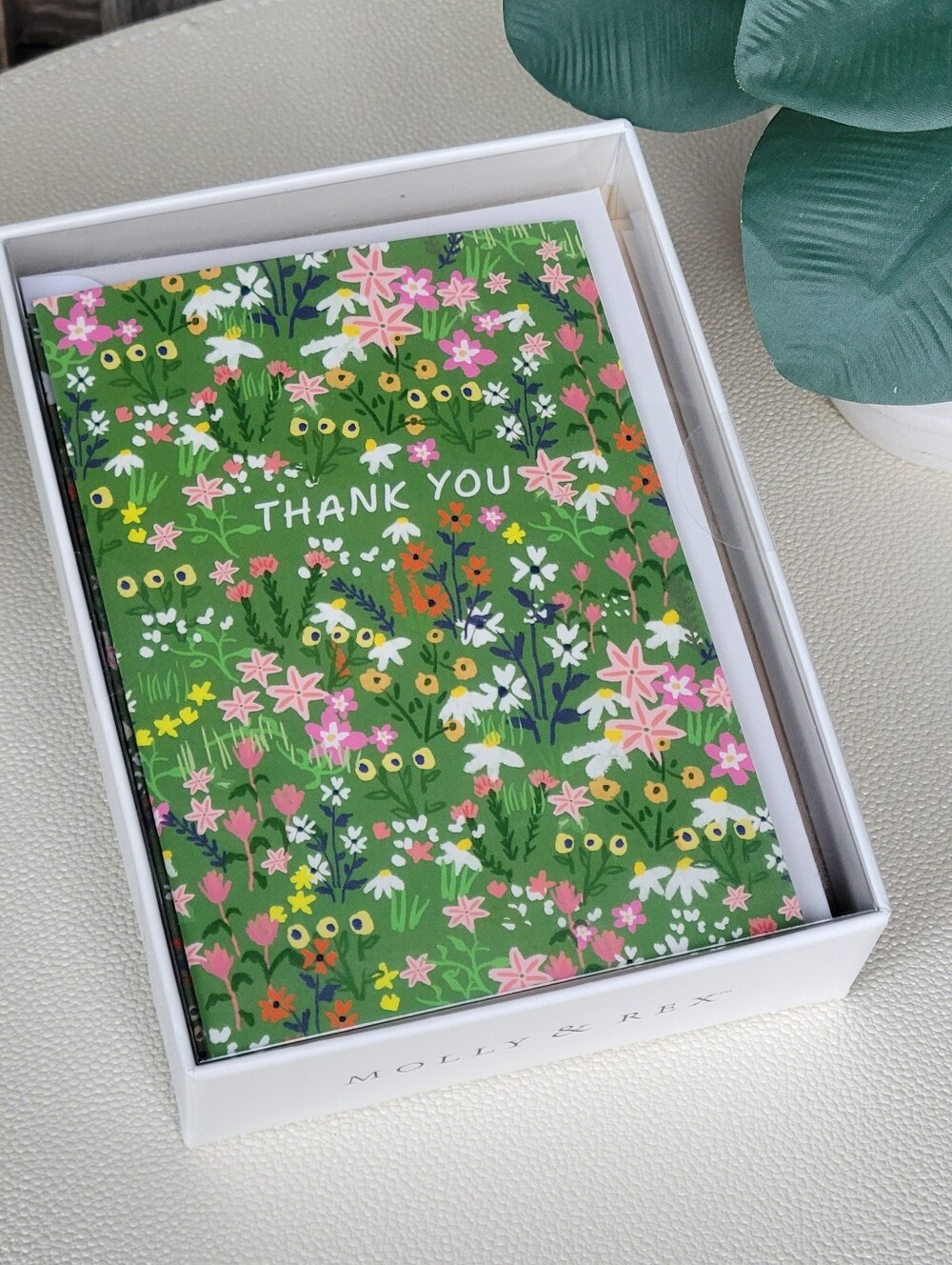 Molly & Rex Floral "Thank You" Note Card Set - Green